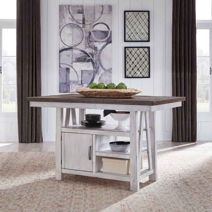 Farmhouse - 5 Piece Gathering Table Set - Two Tone White / Wood Tone