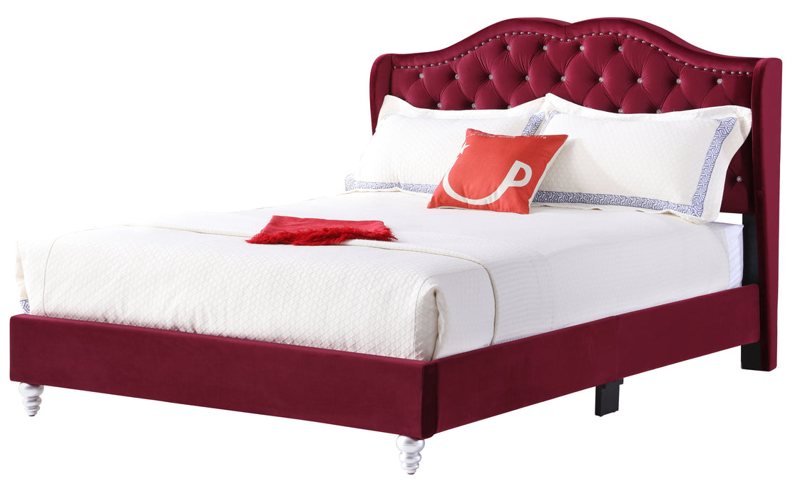 Joy - G1933-QB-UP Queen Upholstered Bed - Cherry