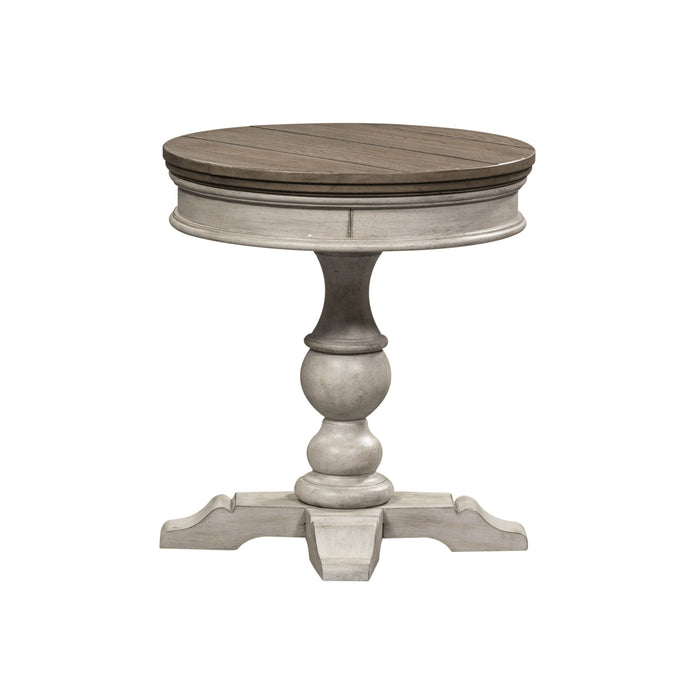 Heartland - Round Pedestal Chair Side Table - Antique White / Tobacco Tops