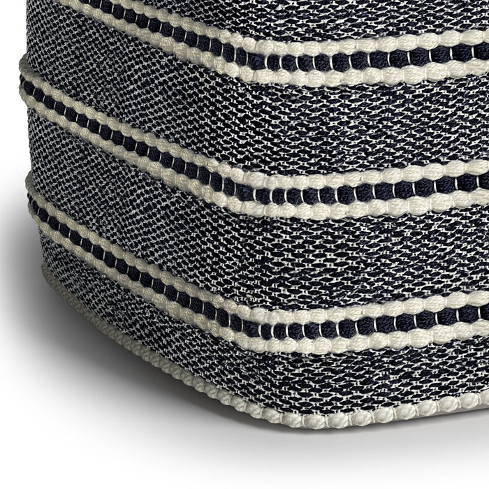 Corrie - Square Woven Outdoor / Indoor Pouf - Navy / White
