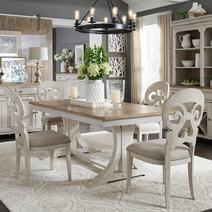 Farmhouse Reimagined - Trestle Table - Antique White / Chestnut Tops