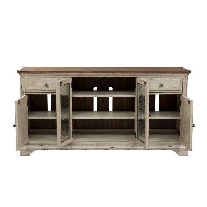 Morgan Creek - Entertainment TV Stand - Antique White / Wirebrushed Tobacco Accents