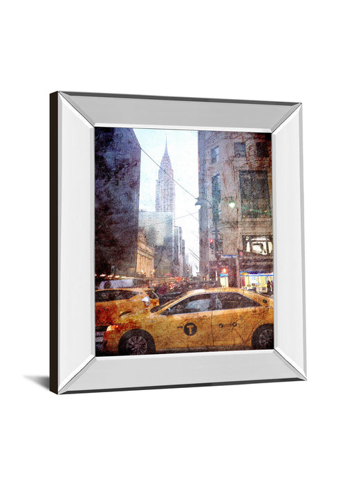 Rainy Madison Ave By Acosta - Mirror Framed Print Wall Art - Yellow