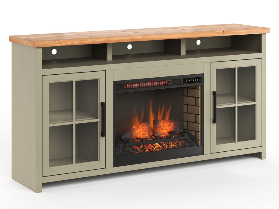 Vineyard - 74" Fireplace TV Stand - Sage Green / Fruitwood