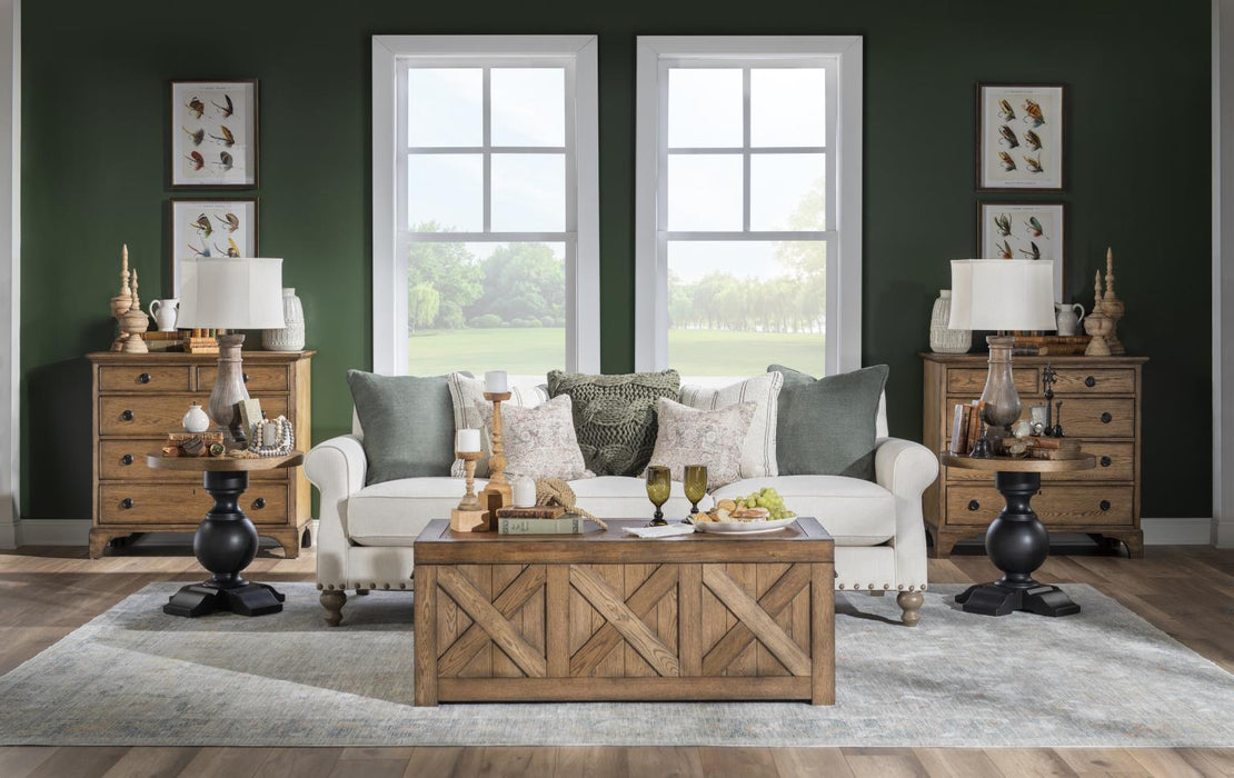 Vintage Market - Urn Base End Table - Barnwood Oak And Kettle Black