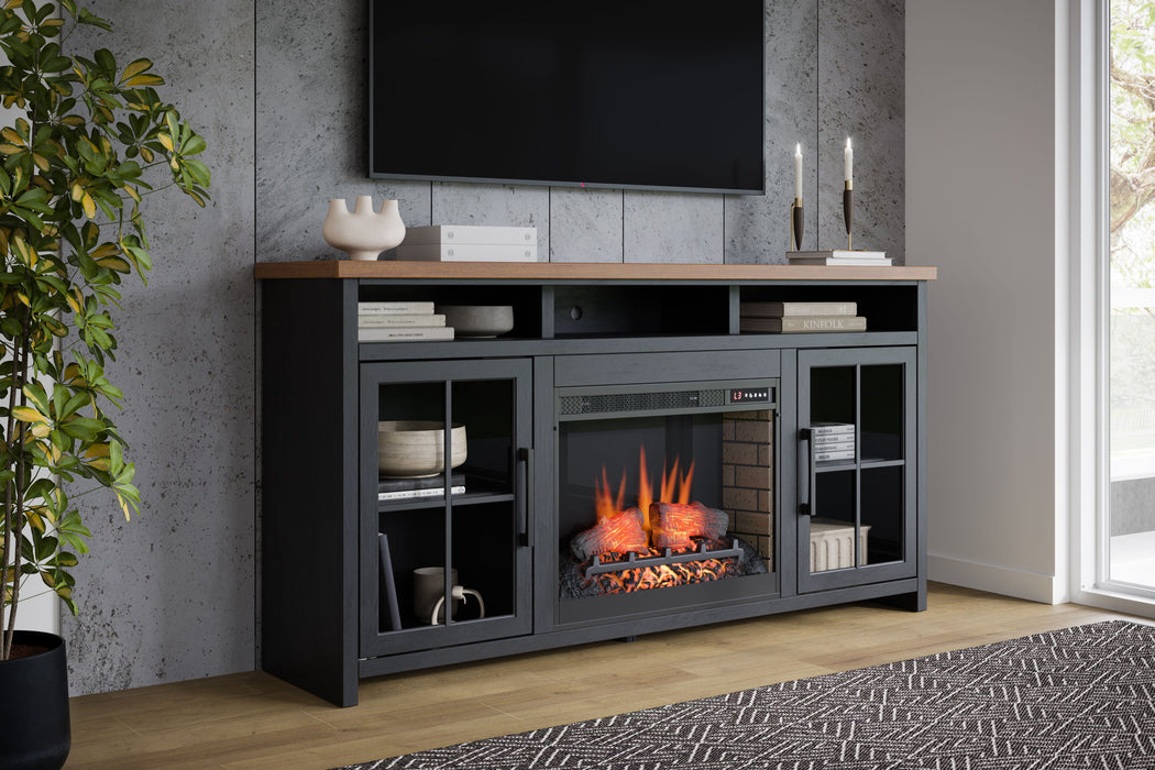 Bridgevine Home - Essex 74" Fireplace TV Stand Console - Black and Whiskey Finish