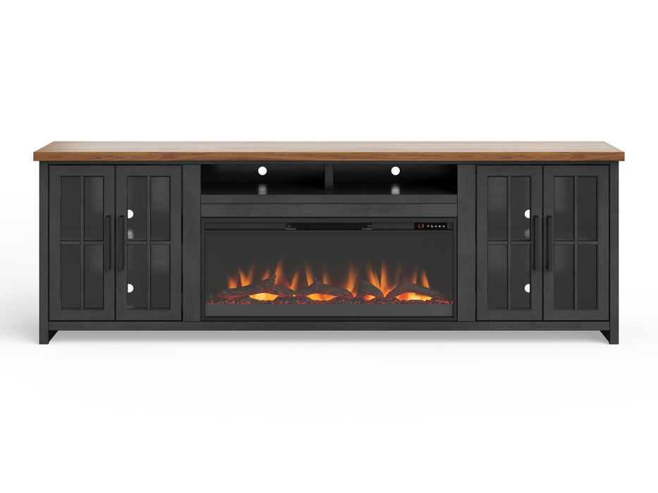 Bridgevine Home - Essex 97" Fireplace TV Stand Console - Black and Whiskey Finish