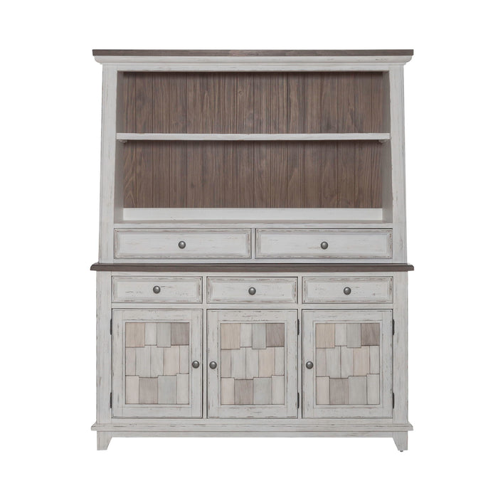 River Place - Server & Hutch - Riverstone White & Tobacco