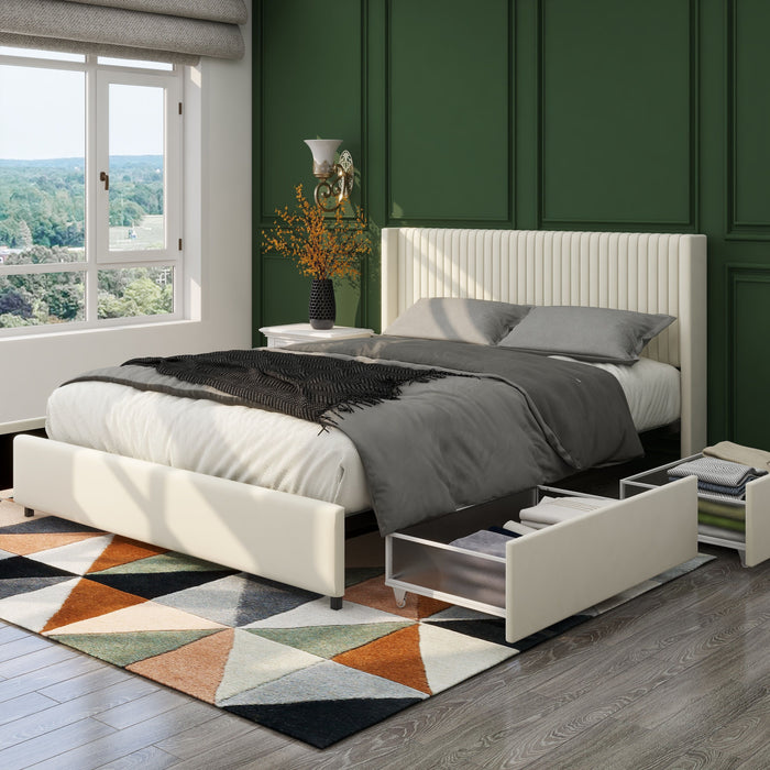 Anna - Upholstered Wingback Platform Bed With Patented 4 Drawers Storage