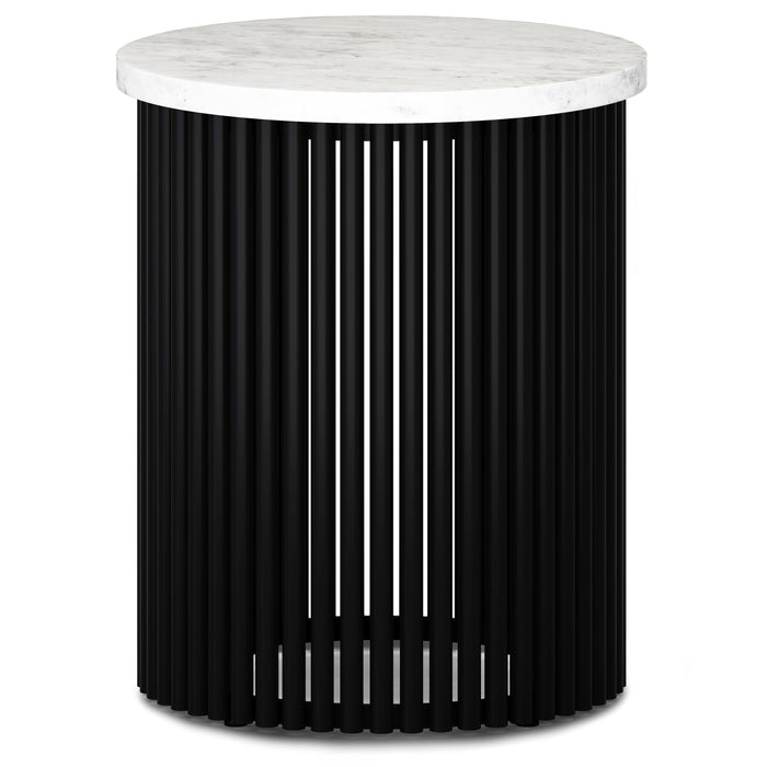 Demy - Metal Accent Table - White Marble / Black