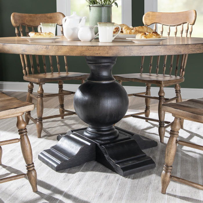 Vintage Market - Round Dining Table Complete - Barnwood Oak And Kettle Black