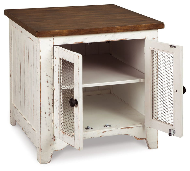 Wystfield - Rectangular End Table - 2 Doors - White / Brown
