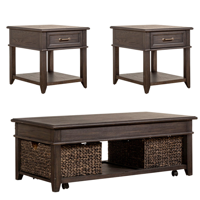 Mill Creek - 3 Piece Living Room Set (Lift Top Cocktail & 2 Drawer End Tables) - Peppercorn