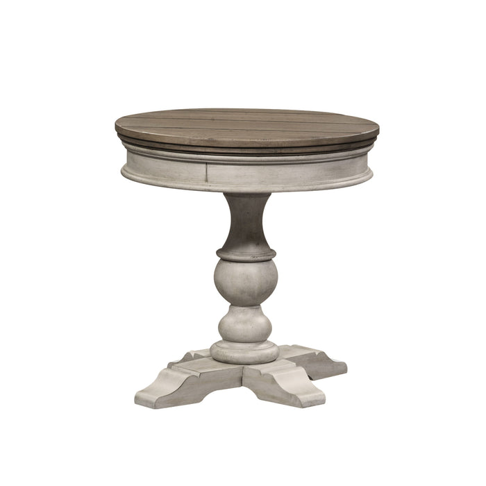Heartland - Round Pedestal Chair Side Table - Antique White / Tobacco Tops
