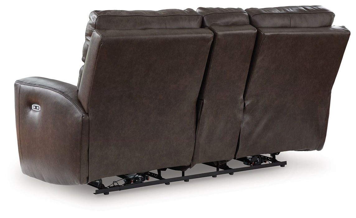 Crossplex - Power Reclining Loveseat / Console / Adjustable Headrest - Smoke
