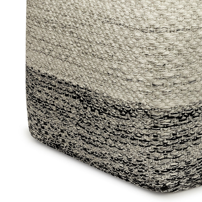 Macie - Square Woven Outdoor / Indoor Pouf - Grey / White