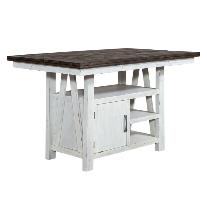 Farmhouse - 5 Piece Gathering Table Set - Two Tone White / Wood Tone