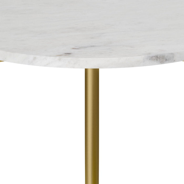 Wagner - Round Marble & Wood Side Table - White / Natural