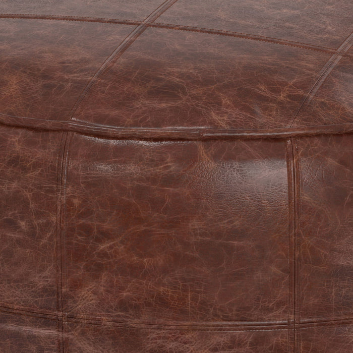 Connor - 34" Round Coffee Table Pouf - Distressed Brown
