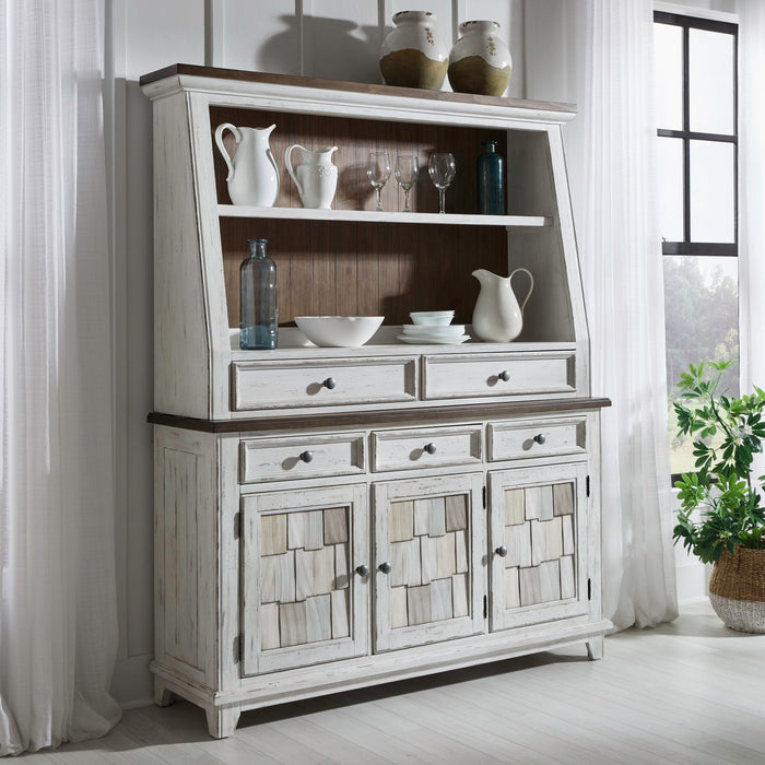 River Place - Server & Hutch - Riverstone White & Tobacco