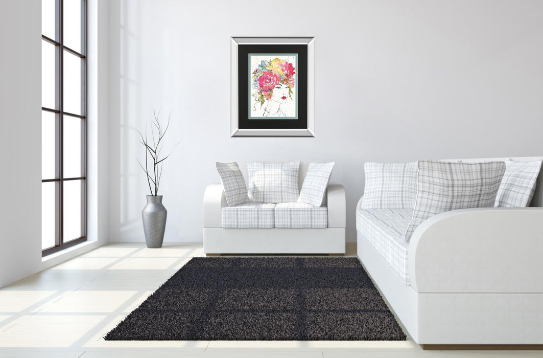 Floral Figures I By Anne Tavoletti Mirrored Frame - Pink