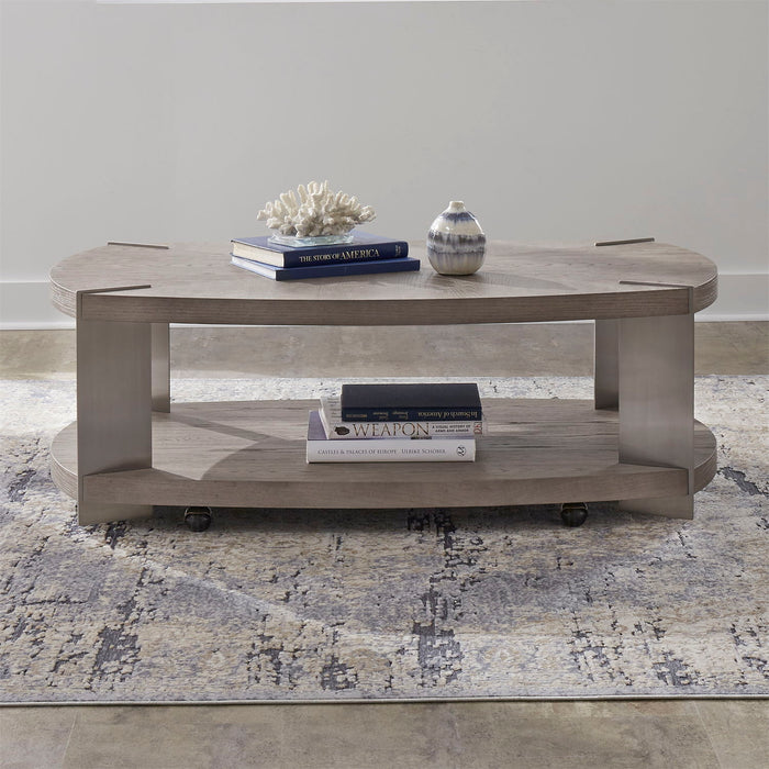Harlow - Oval Cocktail Table - Sandstone & Satin Nickel