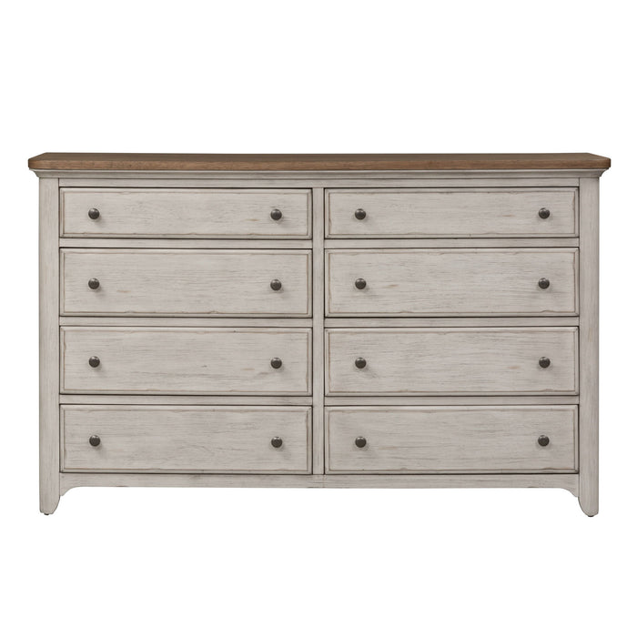 Farmhouse Reimagined - 8 Drawer Dresser - Antique White / Chestnut Tops