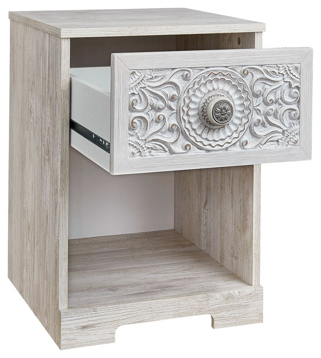 Paxberry - Whitewash - One Drawer Night Stand - Open Cubby