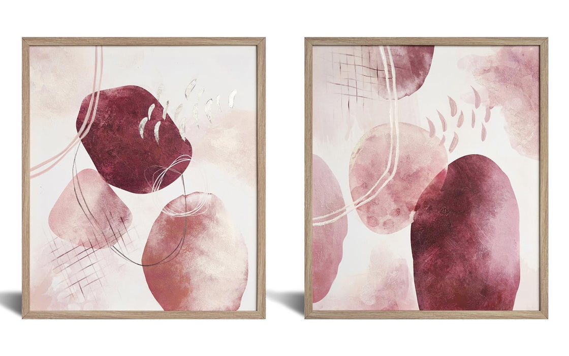 Hand Painted Textured Canvas in Frame (Set of 2) - Pink