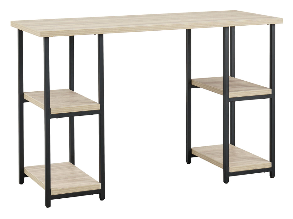 Waylowe - Natural / Black - Home Office Desk - Double-Shelf Pedestal