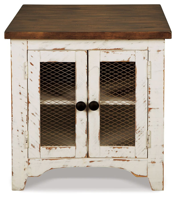 Wystfield - White / Brown - Rectangular End Table - 2 Doors