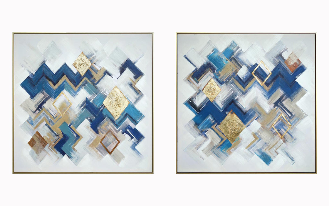 Hand Painted Textured Canvas in Frame 78x39 (Set of 2) - Blue