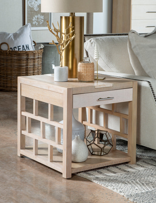 Biscayne - Square End Table With Travertine Insert - Beige