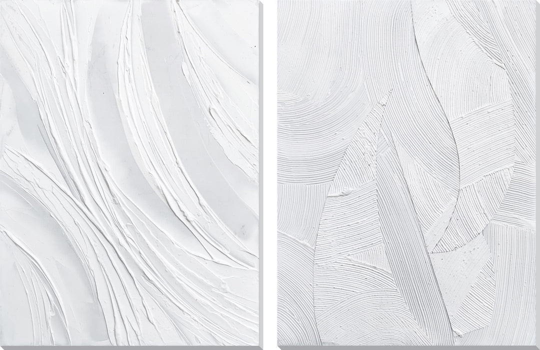 Hand Painted Textured Canvas (Set of 2) - White