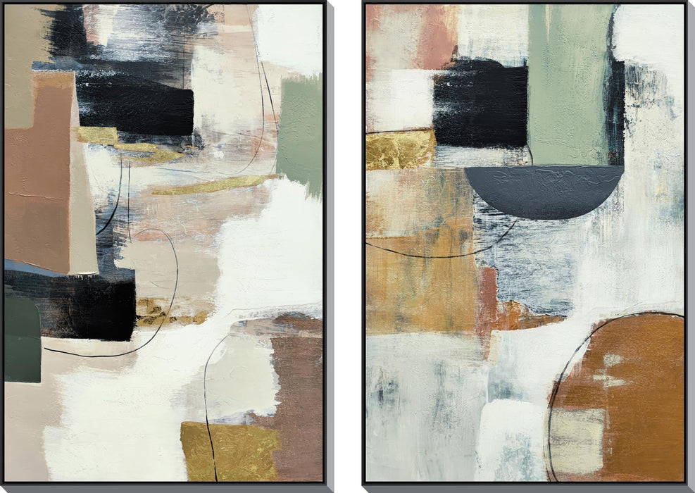 32x47 Hand Painted Textured Canvas in Frame (Set of 2) - Beige