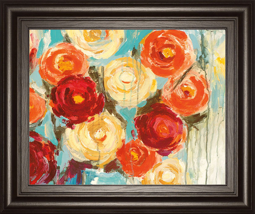 Sunlit Blooms By Pasion - Framed Print Wall Art - Red