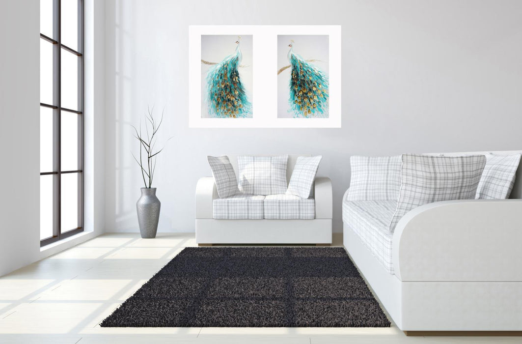 Hand Painted Textured Canvas in Frame (Set of 2) - Light Blue