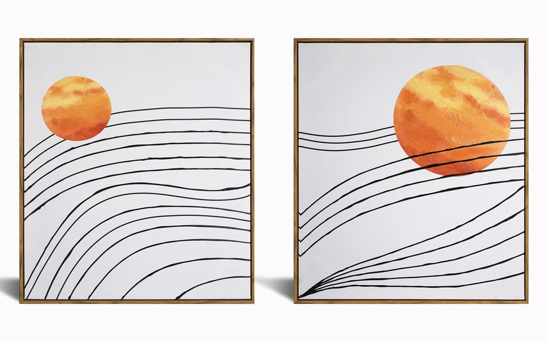 Hand Painted Textured Canvas in Frame (Set of 2) - Orange