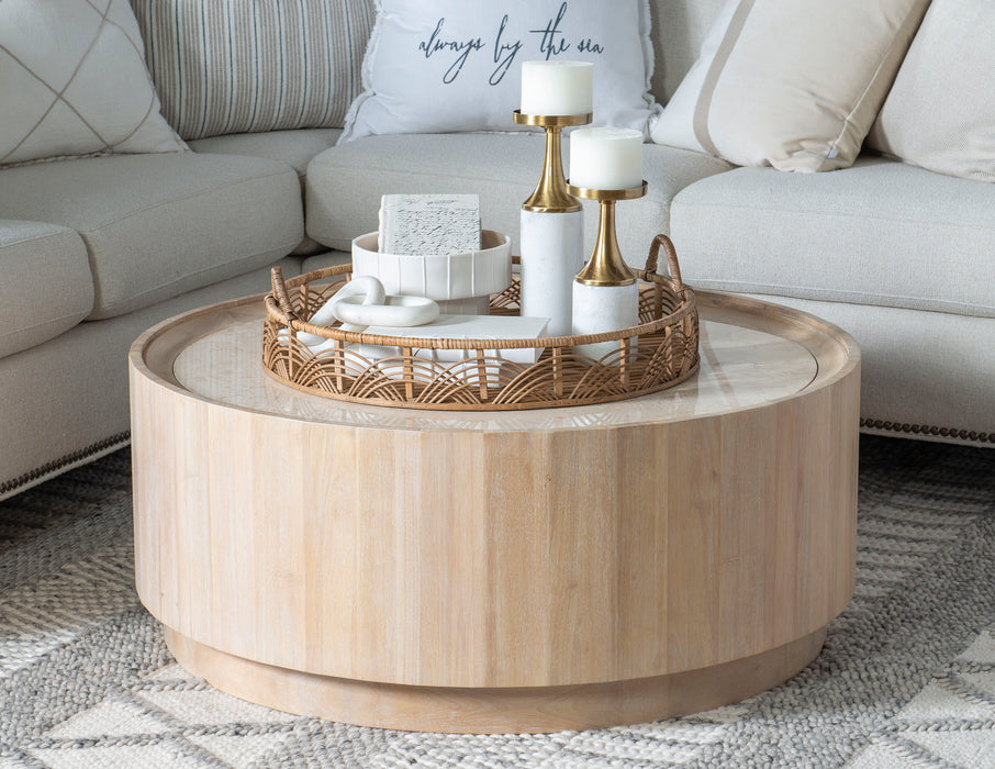 Biscayne - Round Cocktail Table With Travertine Top - Beige