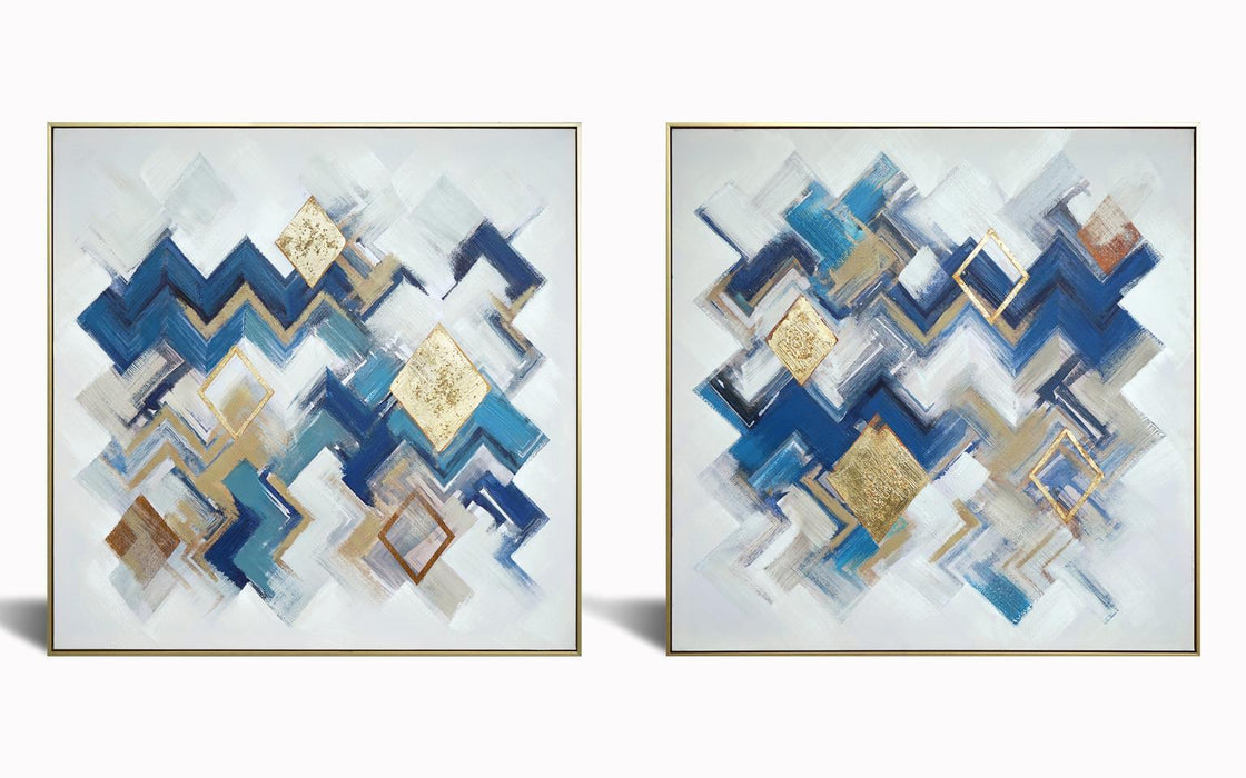 Hand Painted Textured Canvas in Frame 78x39 (Set of 2) - Blue