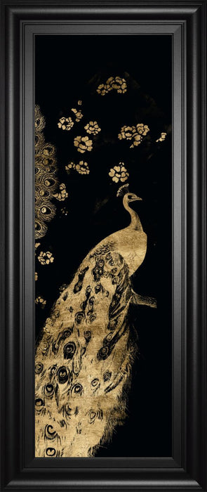 18x42 Gilded Peacock Triptych III By Jennifer Goldberger - Black