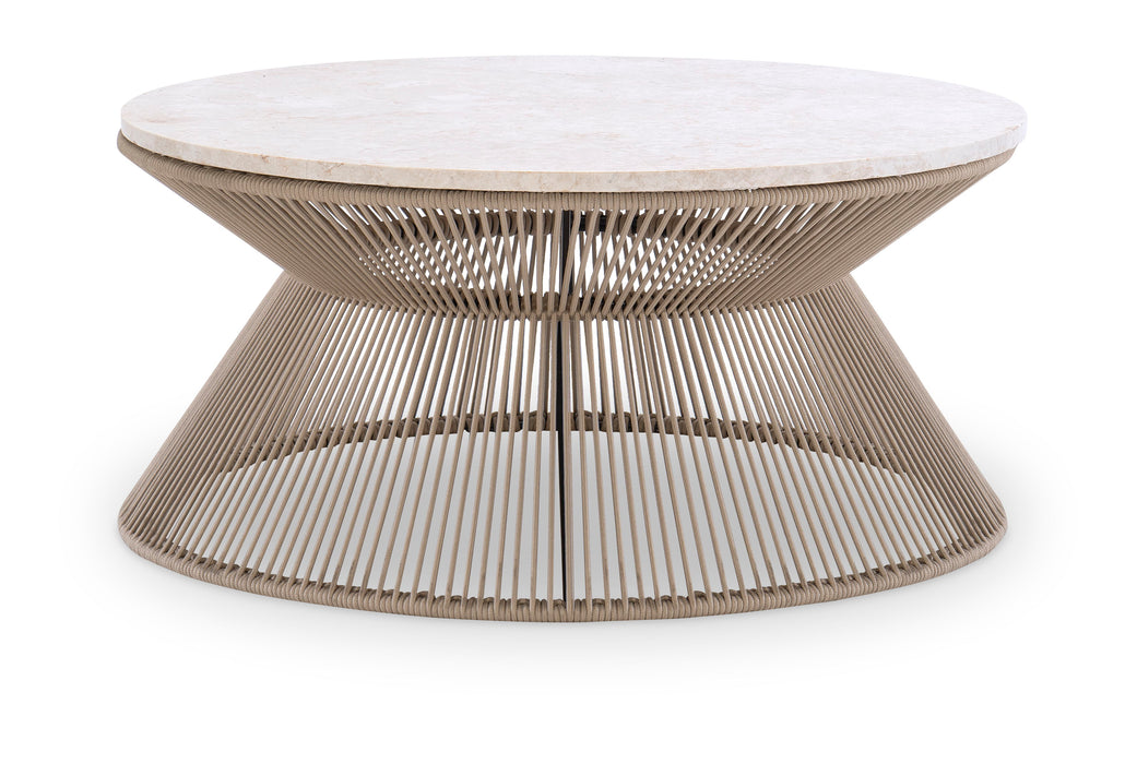 Biscayne - Rope Cocktail Table With Travertine Top - Beige